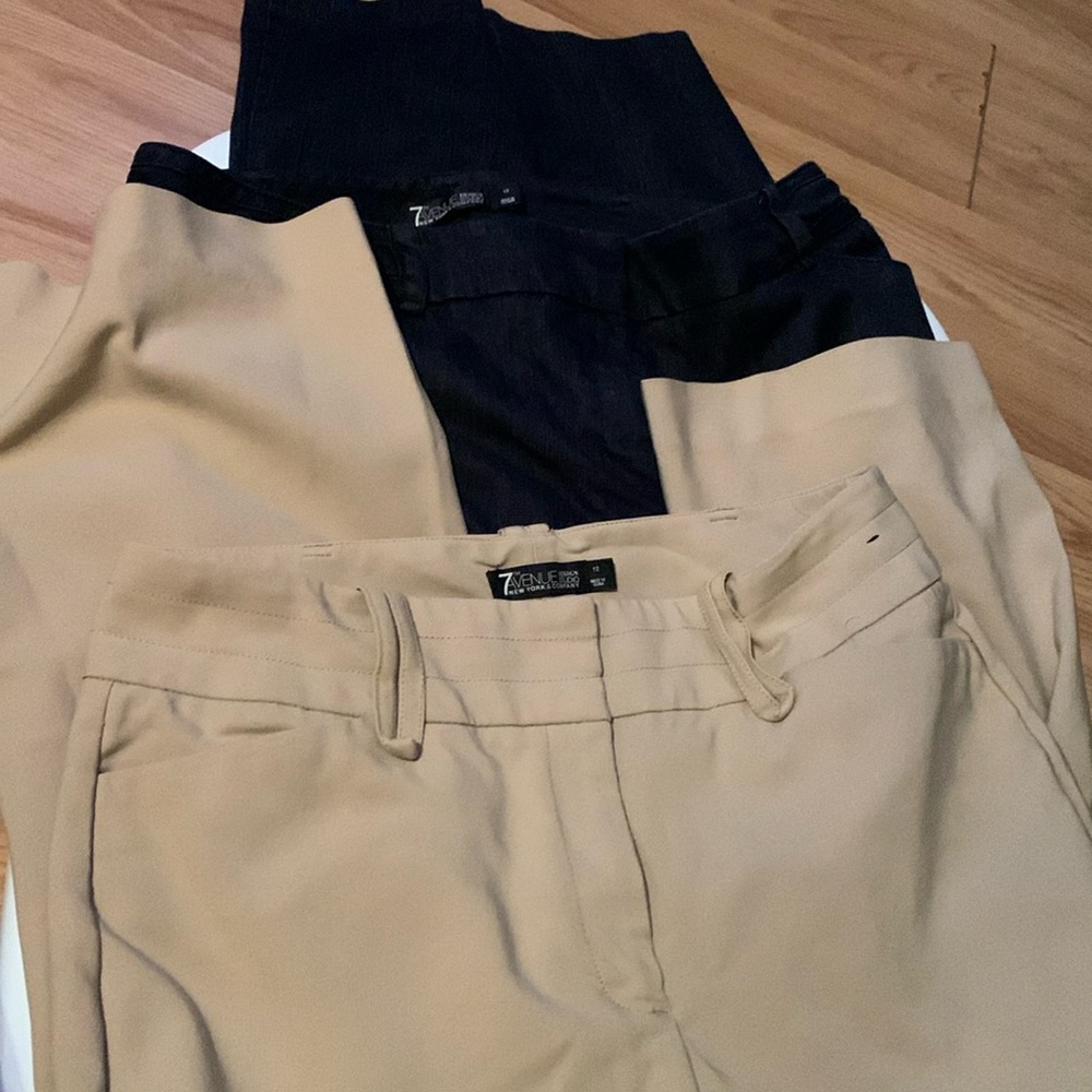 Khaki dress slacks and denim trouser